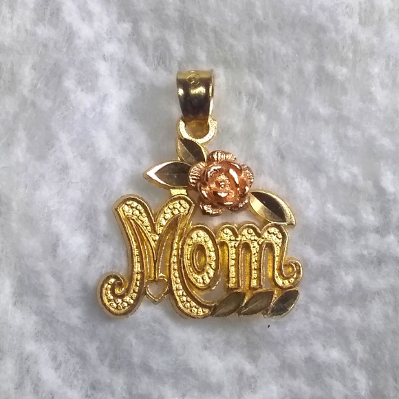 14KT Solid Gold Mom w/🌺 Flower Charm Pendant - Picture 2 of 6